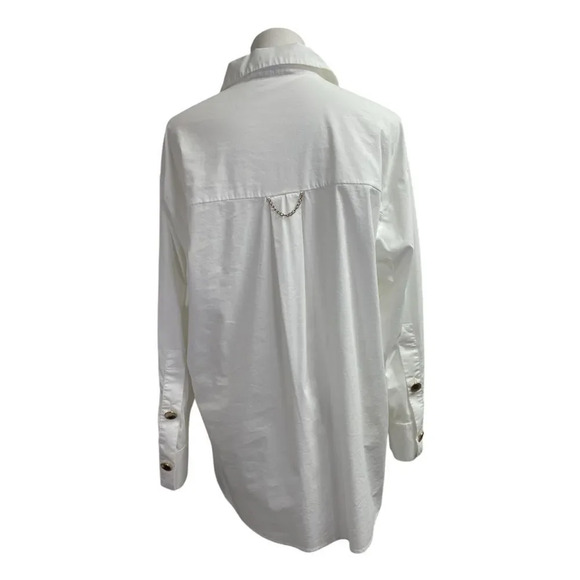 Magaschoni White Long Sleeve Blouse, size large. Gold buttons oversized top - Picture 8 of 15